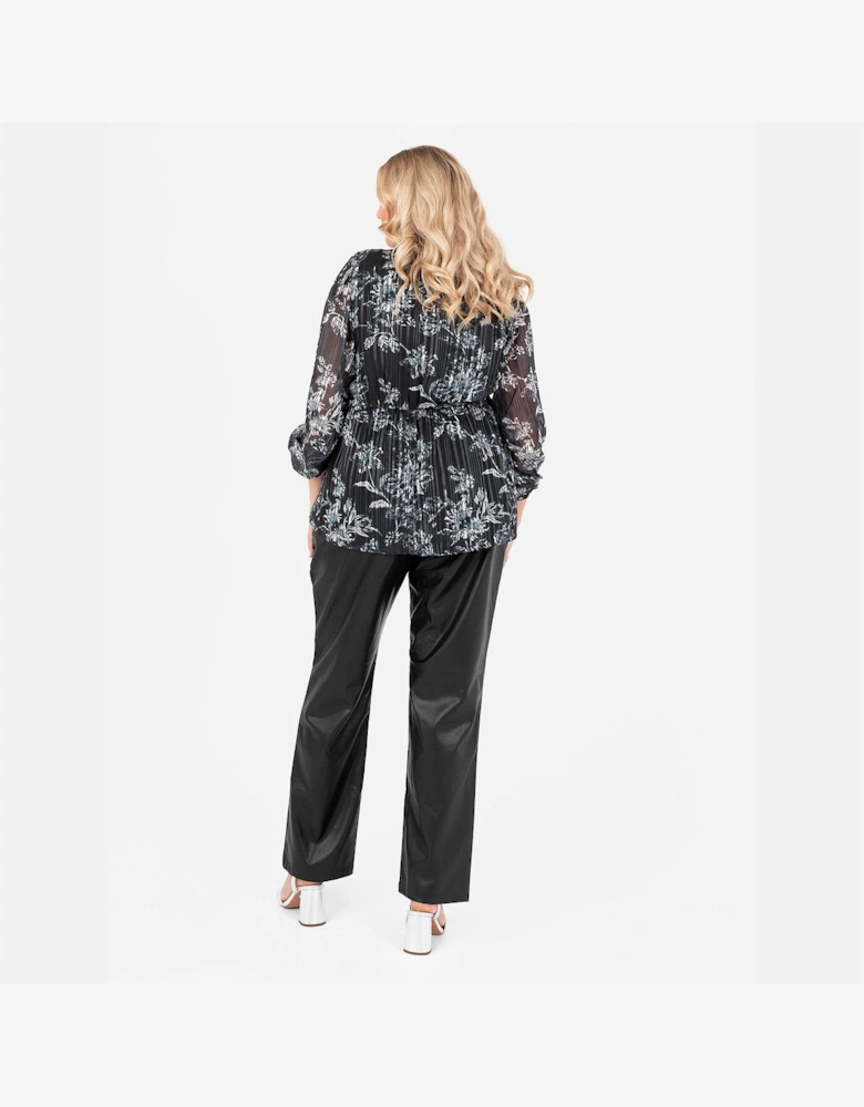 V-Neck Balloon Sleeve Wrap Blouse