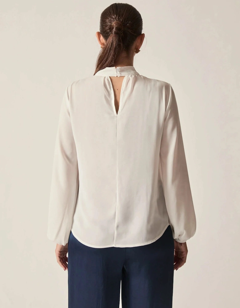 Cream Pearl-Tie Blouse