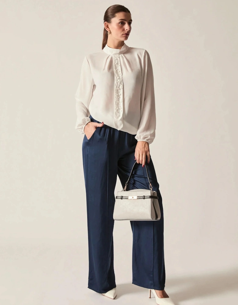 Cream Pearl-Tie Blouse
