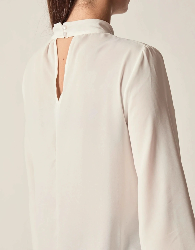 Cream Pearl-Tie Blouse