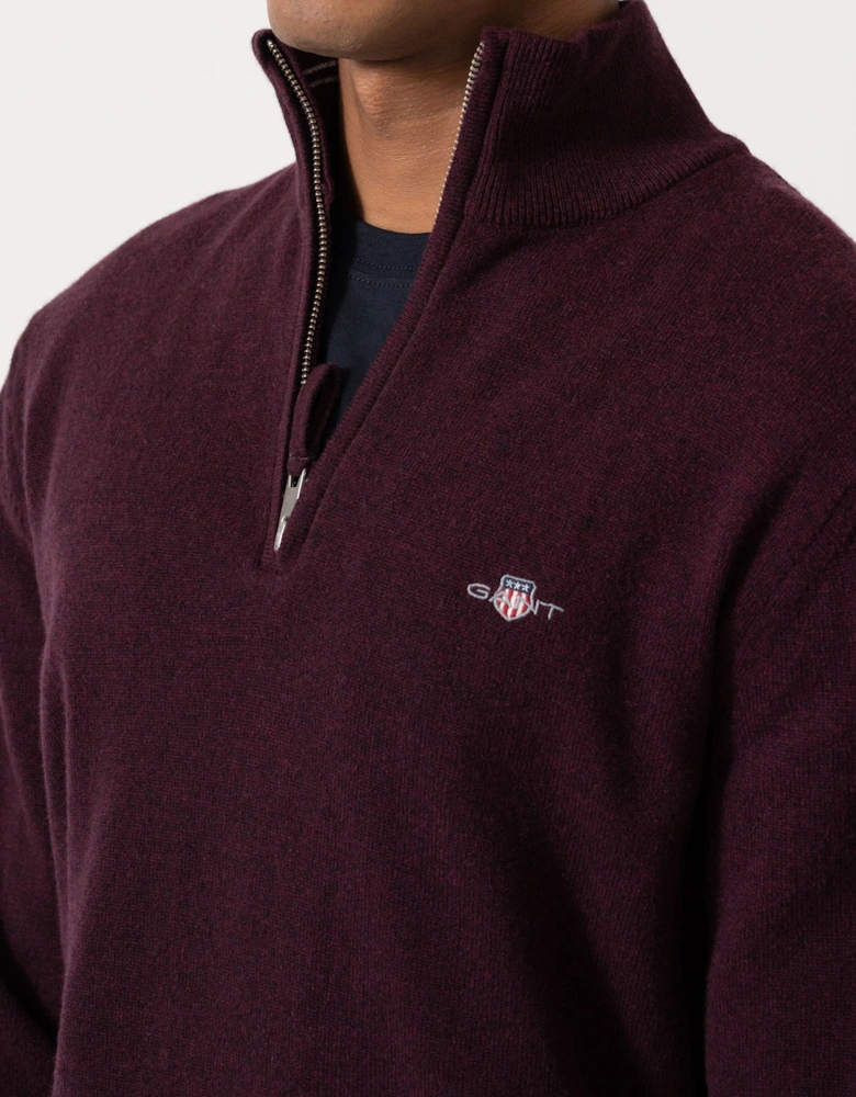 GANT Mens Superfine Lambswool Half Zip Sweater - 667 Darkened Wine