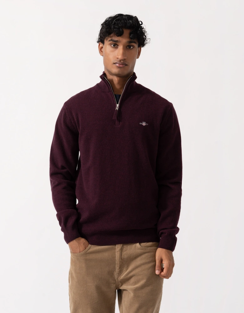 GANT Mens Superfine Lambswool Half Zip Sweater - 667 Darkened Wine