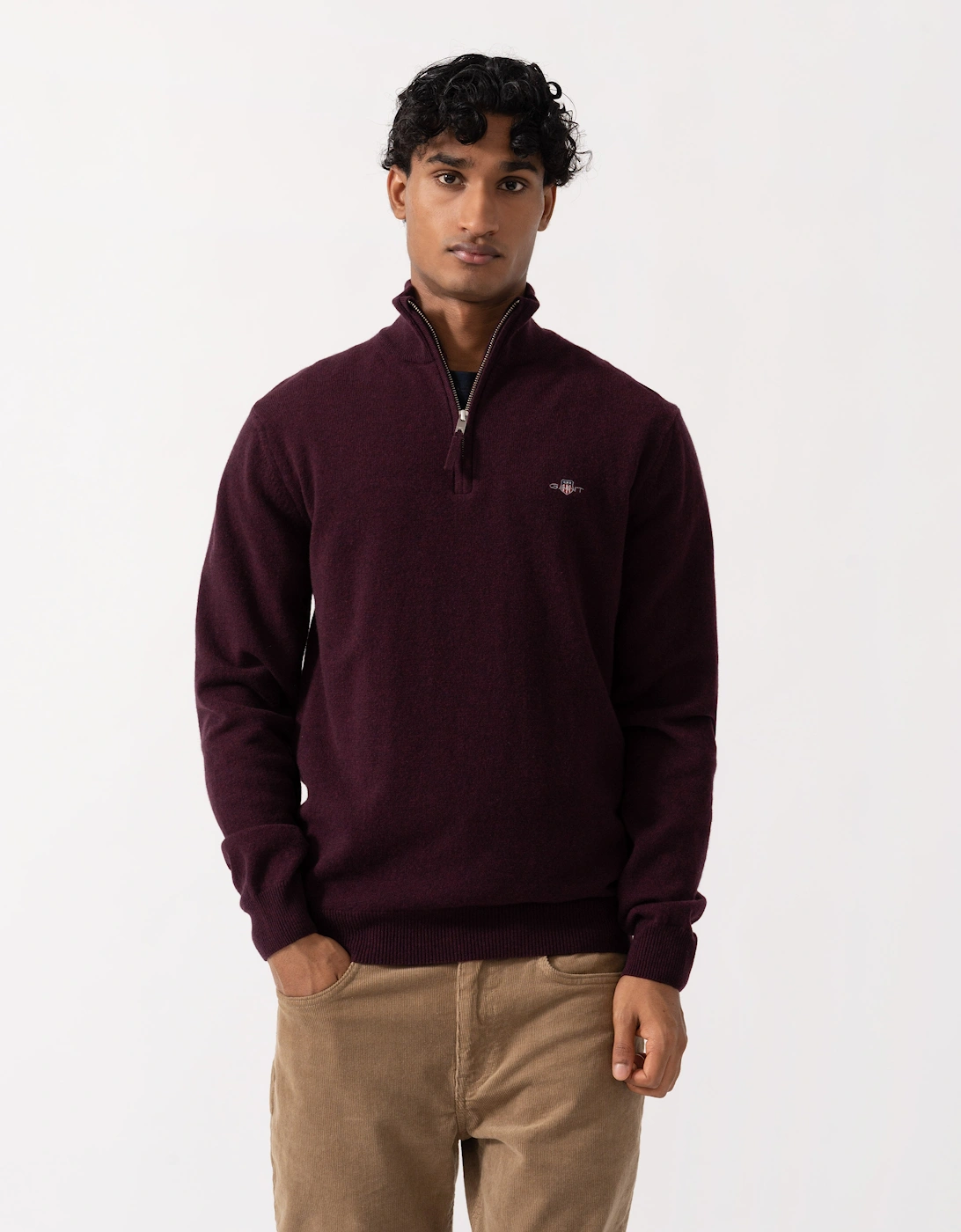 Men's GANT Mens Superfine Lambswool Half Zip Sweater - 667 Darkened Wine - Red - Size: 38