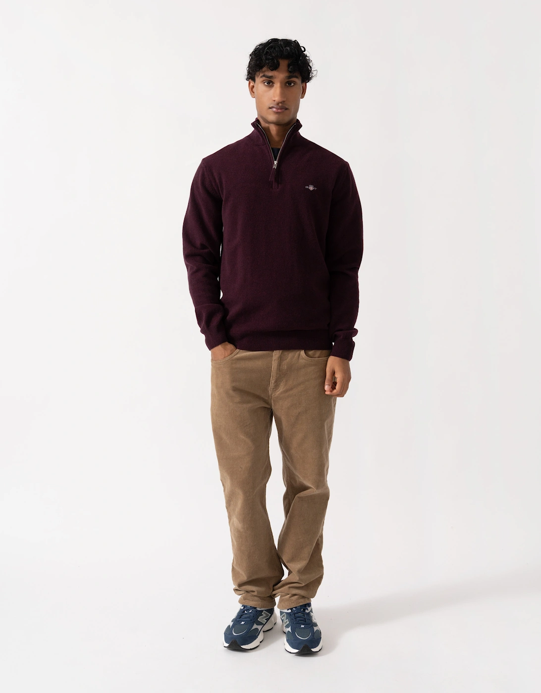 GANT Mens Superfine Lambswool Half Zip Sweater - 667 Darkened Wine