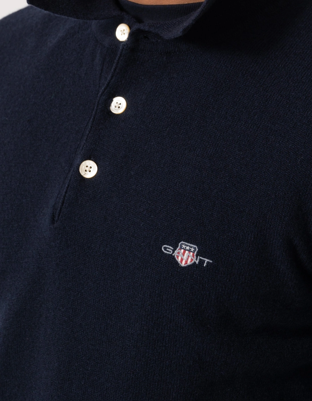 GANT Mens Superfine Lambswool Long Sleeve Polo - 410 Marine