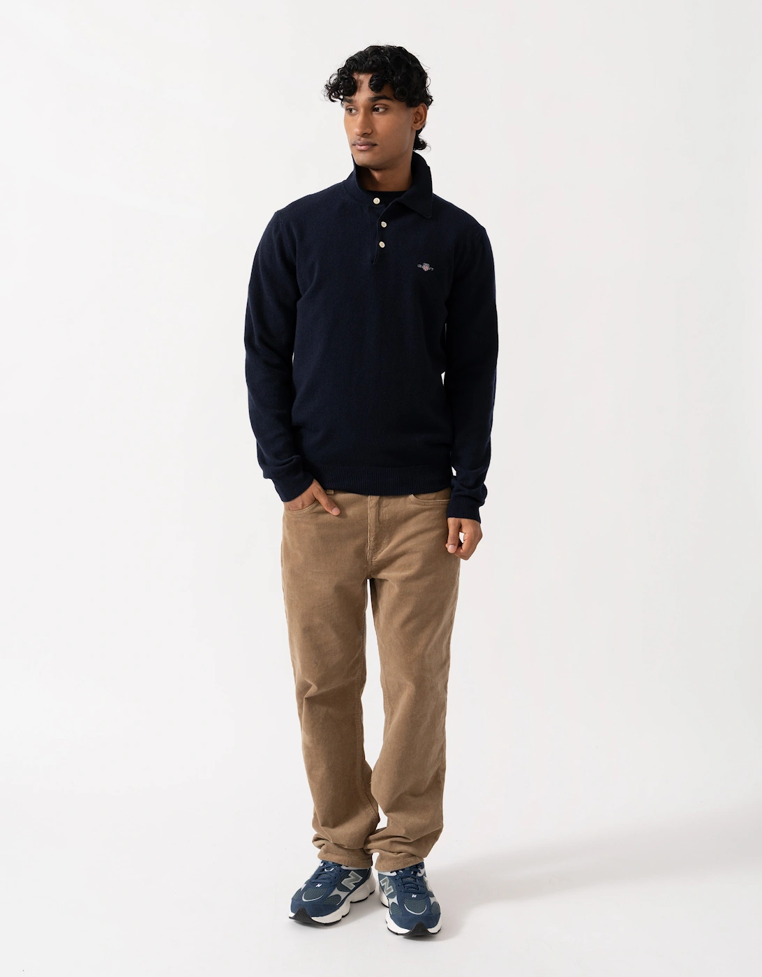 GANT Mens Superfine Lambswool Long Sleeve Polo - 410 Marine