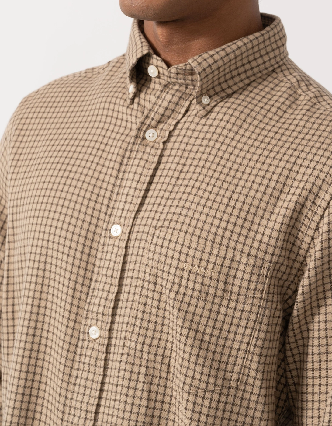 GANT Mens Regular Fit Windblown Flannel Check Shirt - 277 Dry Sand