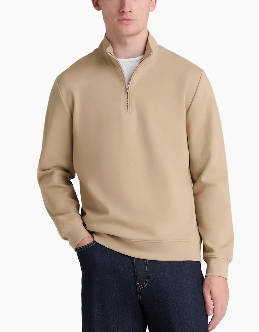 Men's Remus Uomo Half Zip Long Sleeve Jersey Jumper STONE - Cream - Size: L