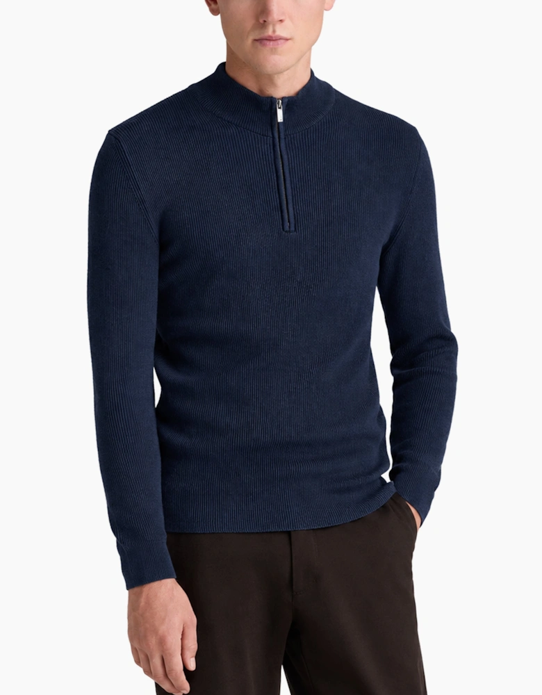 Remus Uomo Ribbed Cotton Half Zip Jumper DARK BLUE