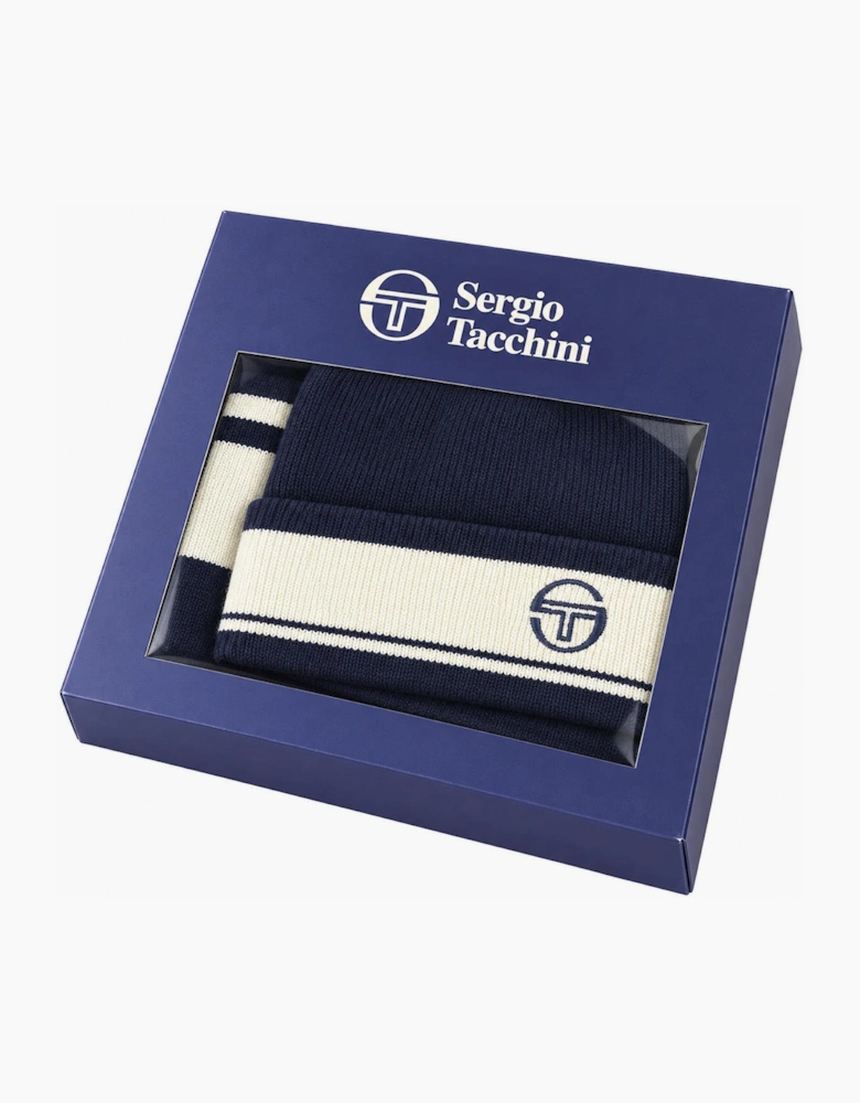 Sergio Tacchini Originale Beanie Hat & Scarf Box Set Maritime Blue/Gardenia