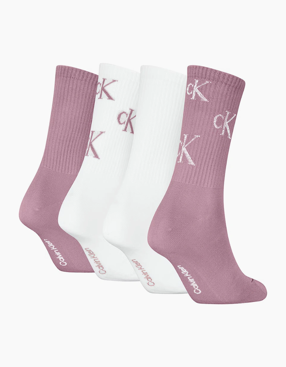 Calvin Klein 4 Pack Giftbox Lurex AOP Womens Crew Socks Vintage Plum/White