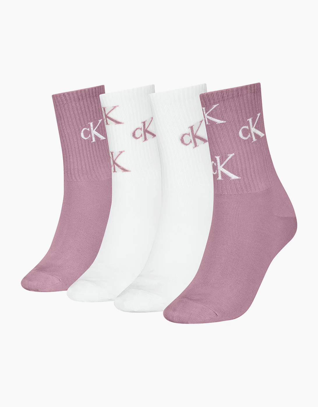 Calvin Klein 4 Pack Giftbox Lurex AOP Womens Crew Socks Vintage Plum/White