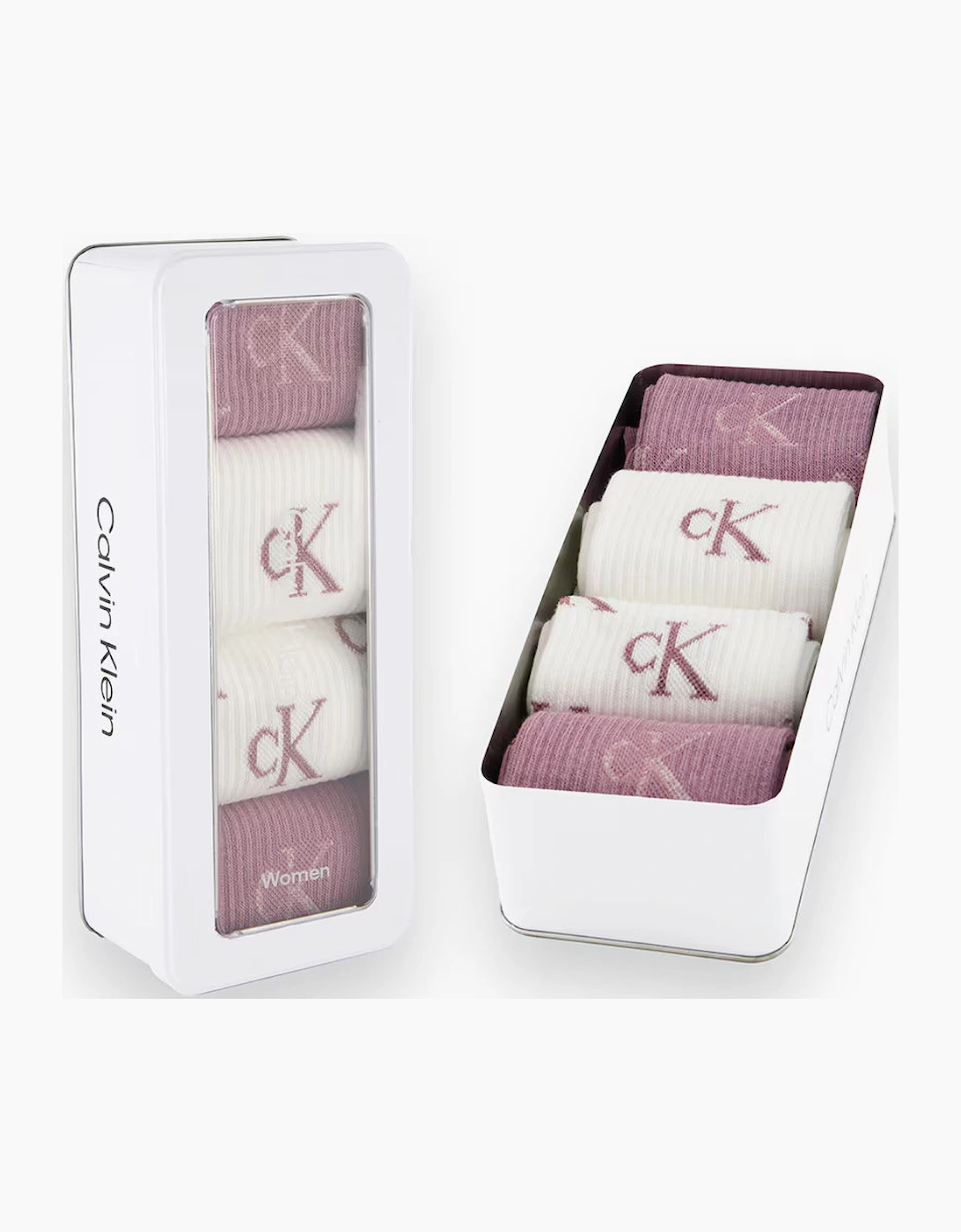 Calvin Klein 4 Pack Giftbox Lurex AOP Womens Crew Socks Vintage Plum/White