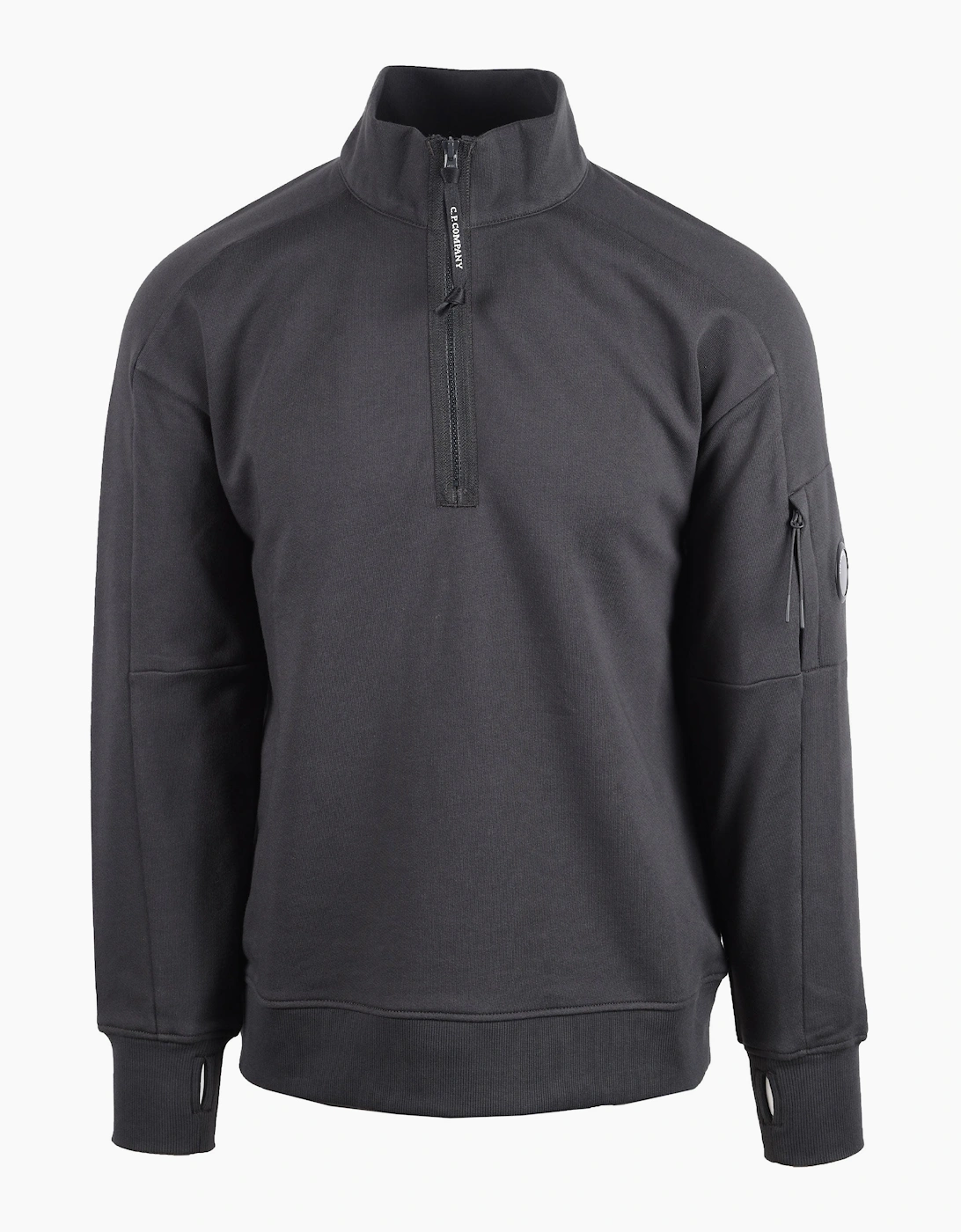 CP COMPANY DIAGONAL RAISED HALF ZIP SWEATSHIRT RAVEN