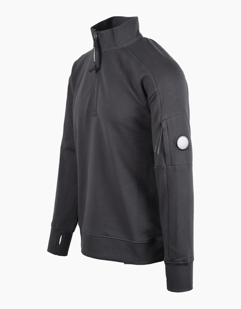 CP COMPANY DIAGONAL RAISED HALF ZIP SWEATSHIRT RAVEN