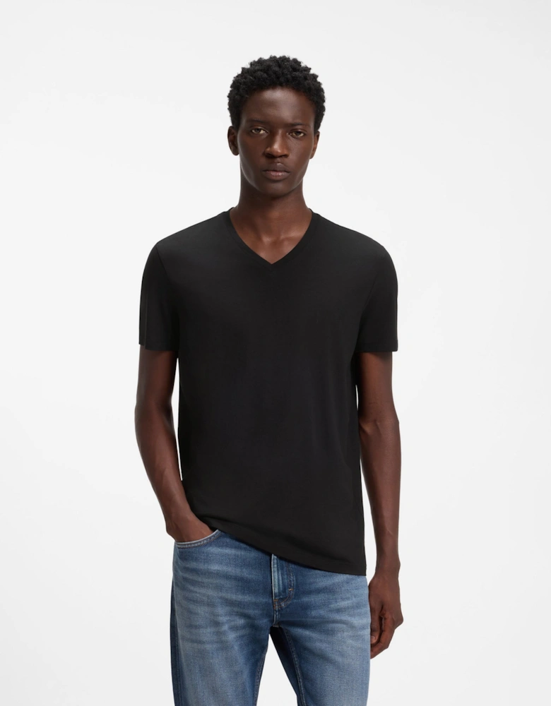 HUGO-V 2-Pack Mens V-Neck T-Shirts in Stretch Cotton - Black 001