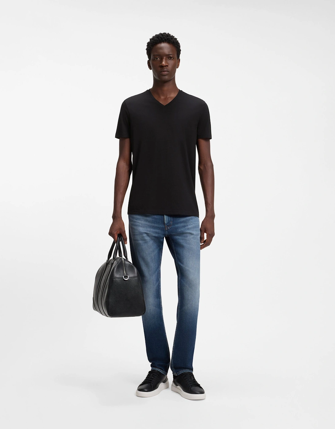 HUGO-V 2-Pack Mens V-Neck T-Shirts in Stretch Cotton - Black 001