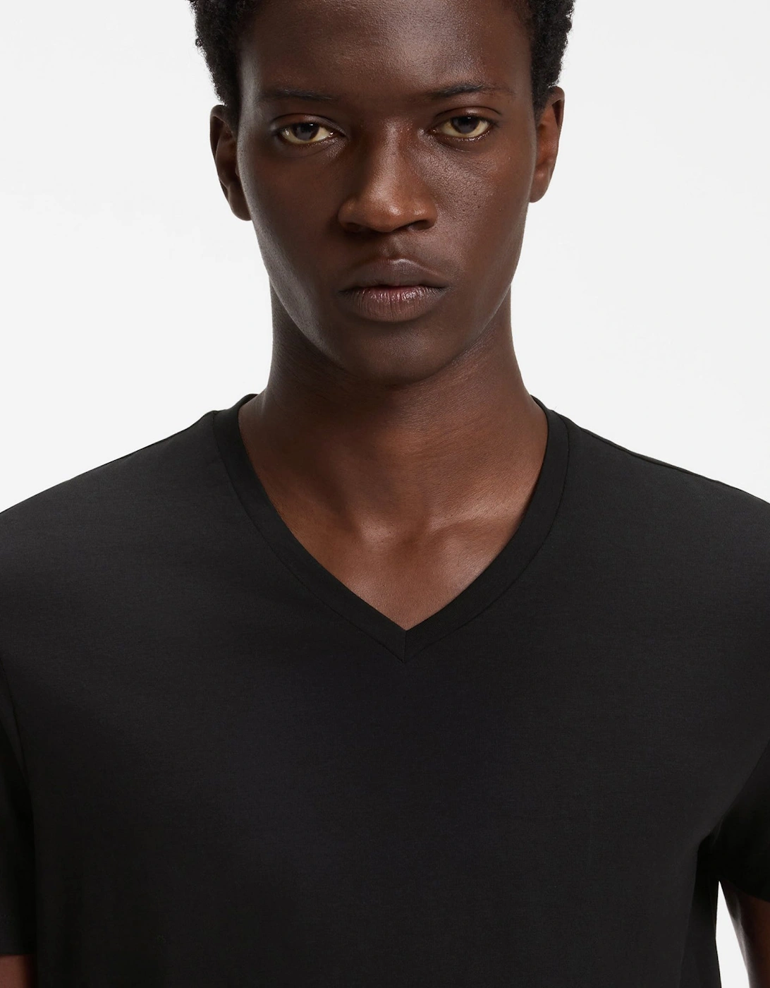 HUGO-V 2-Pack Mens V-Neck T-Shirts in Stretch Cotton - Black 001