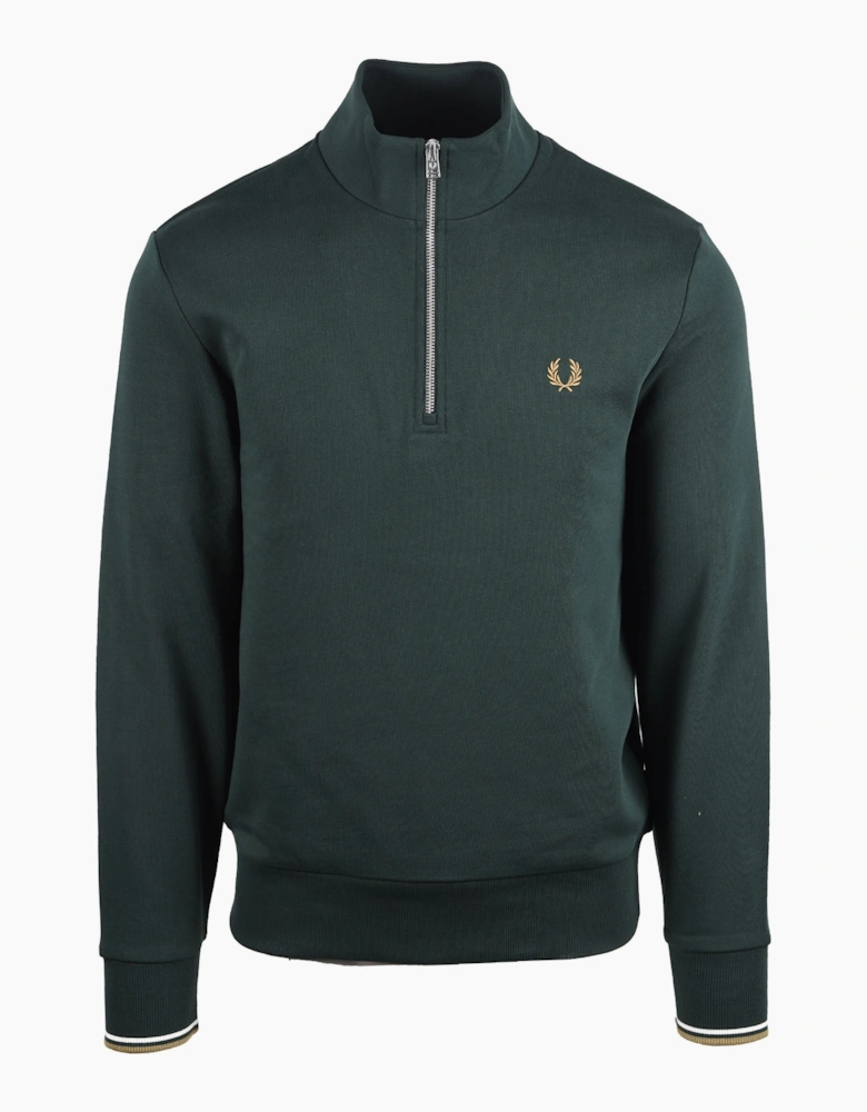FRED PERRY HALF ZIP SWEATSHIRT GRASSROOTS/ECRU/ BRONZE