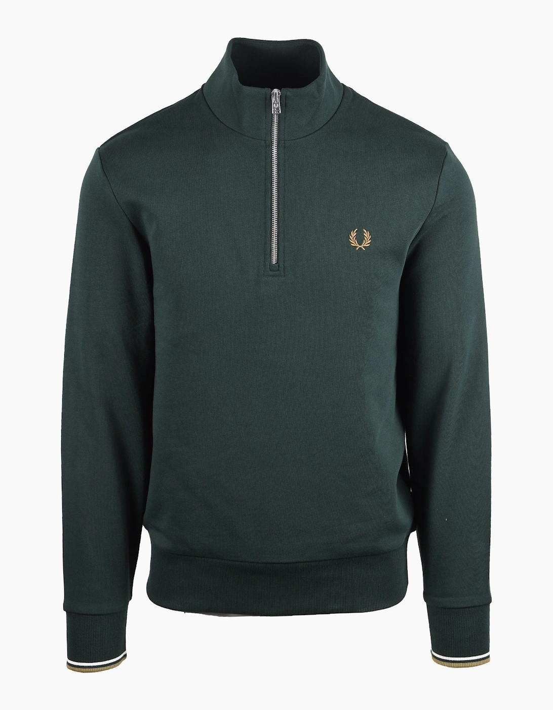Men's FRED PERRY HALF ZIP SWEATSHIRT GRASSROOTS/ECRU/ BRONZE - Green - Size: SIZE l