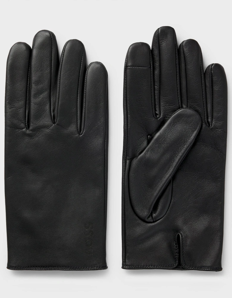 BOSS Orange Mens Grained-leather gloves with full lining and lasered logo - Black 001