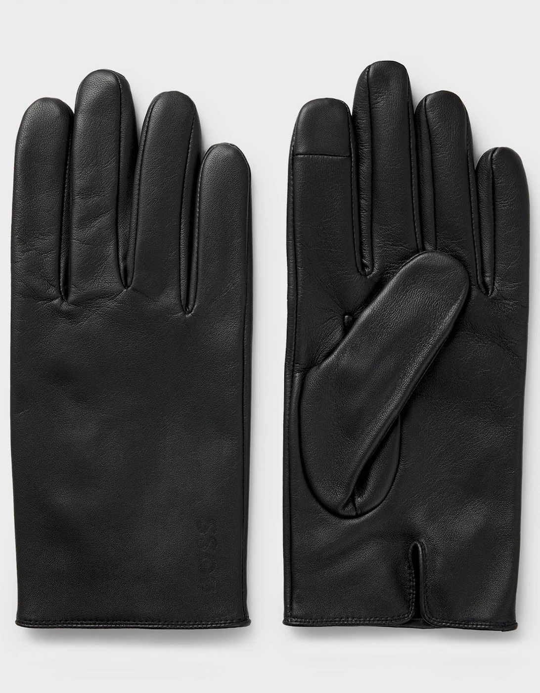 BOSS Orange Mens Grained-leather gloves with full lining and lasered logo - Black 001