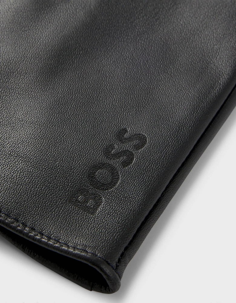 BOSS Orange Mens Grained-leather gloves with full lining and lasered logo - Black 001