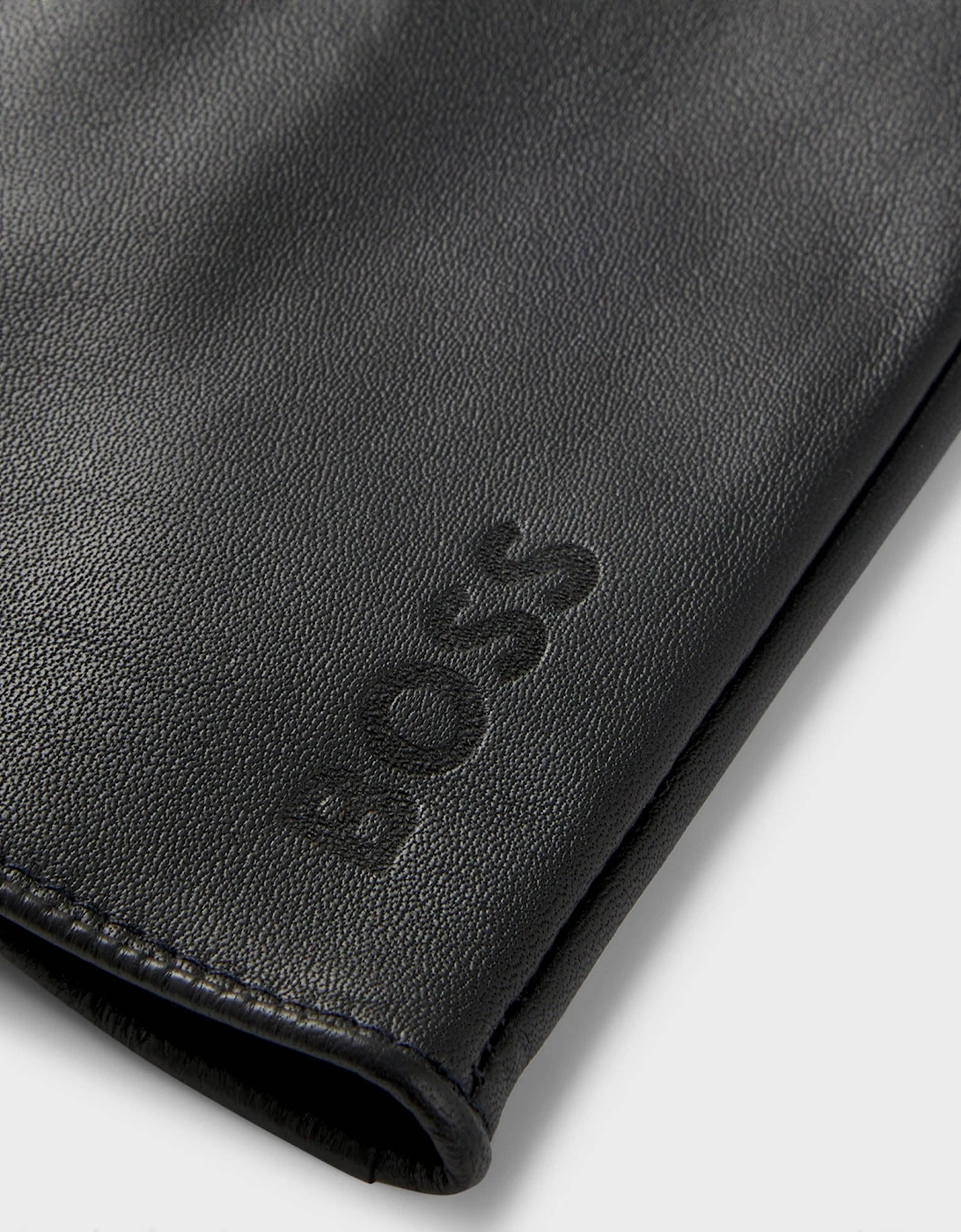 BOSS Orange Mens Grained-leather gloves with full lining and lasered logo - Black 001
