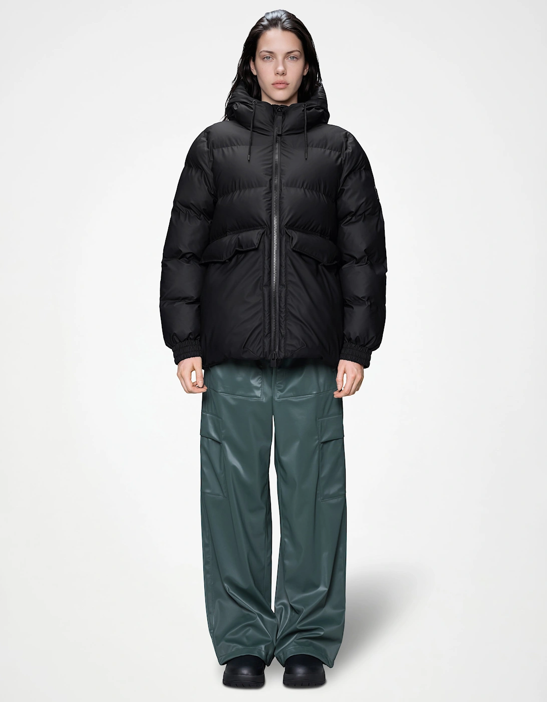 Rains Alta Womens A-Line Puffer Jacket - 01 Black