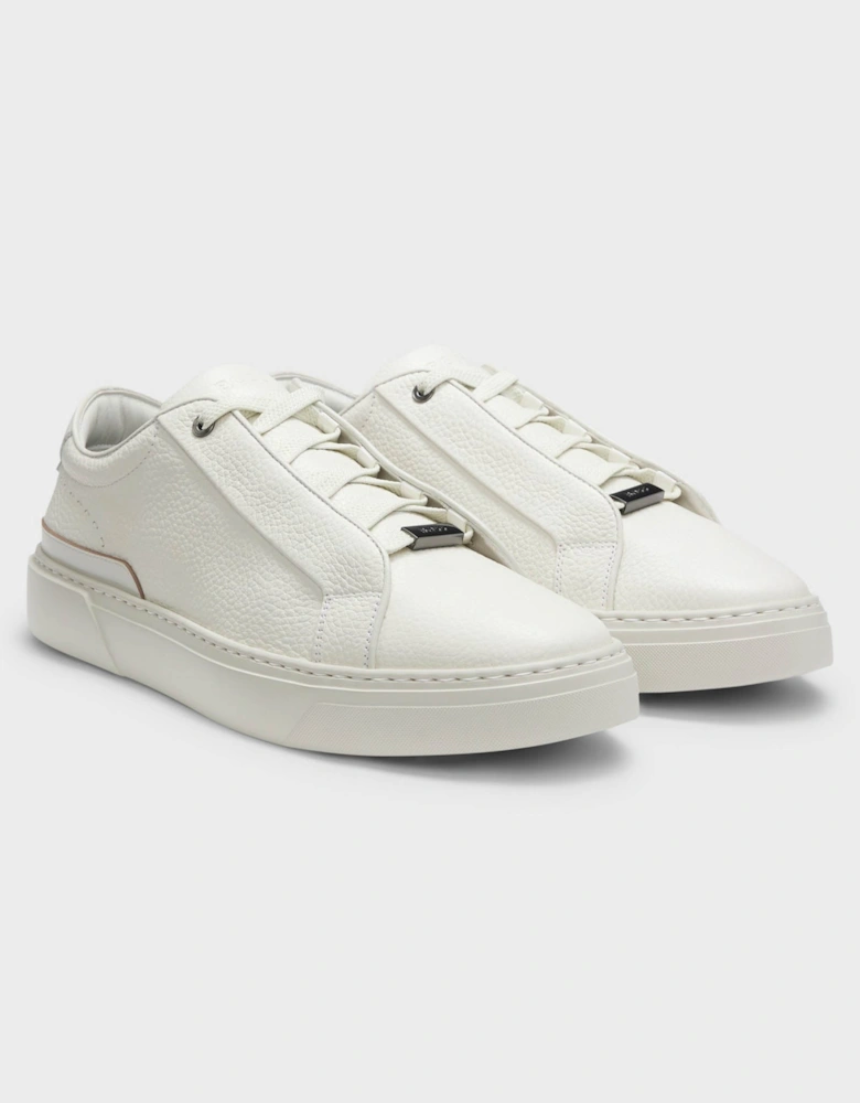 BOSS Orange Gary Mens Trainers in Grained Leather - Open White 112