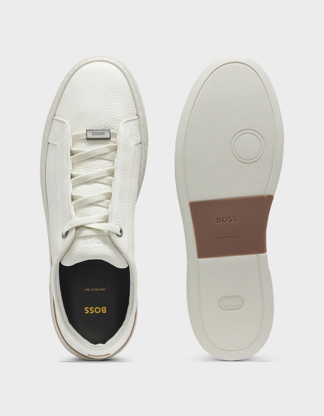 BOSS Orange Gary Mens Trainers in Grained Leather - Open White 112
