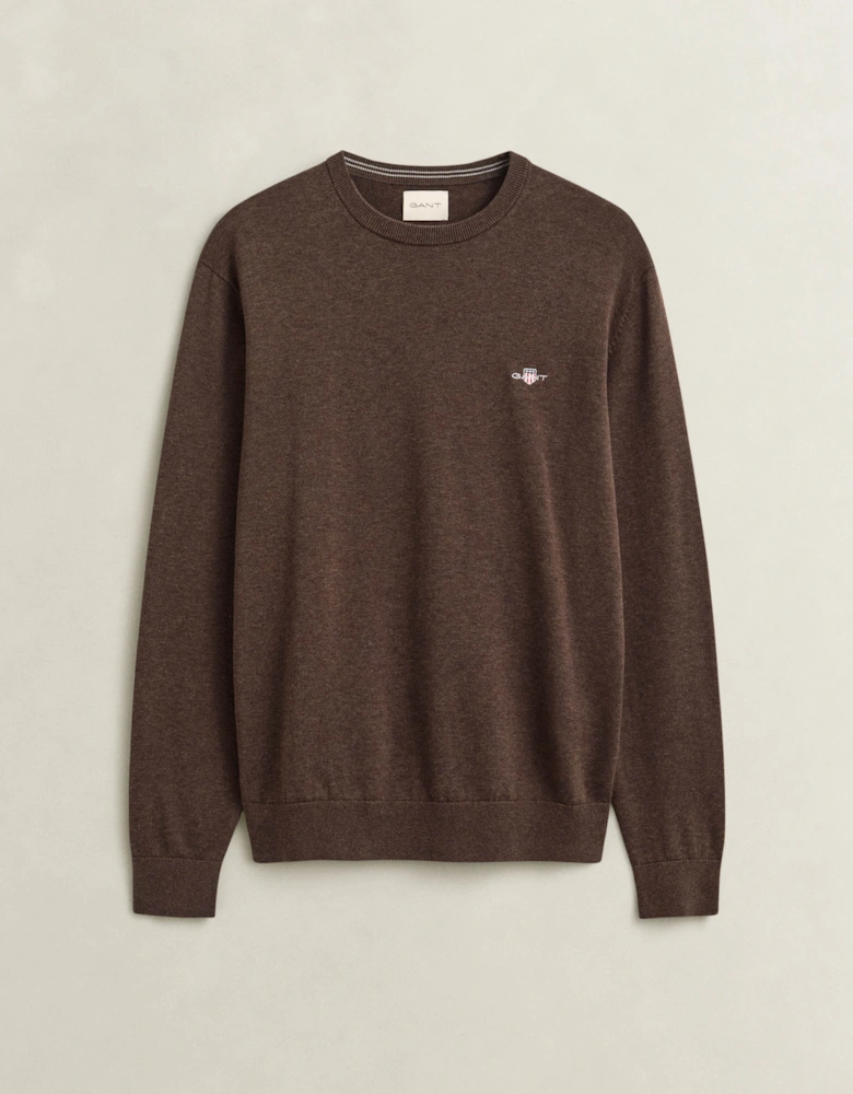 GANT Mens Classic Cotton Shield Logo Crew Neck Jumper - 284 Black Brown Melange