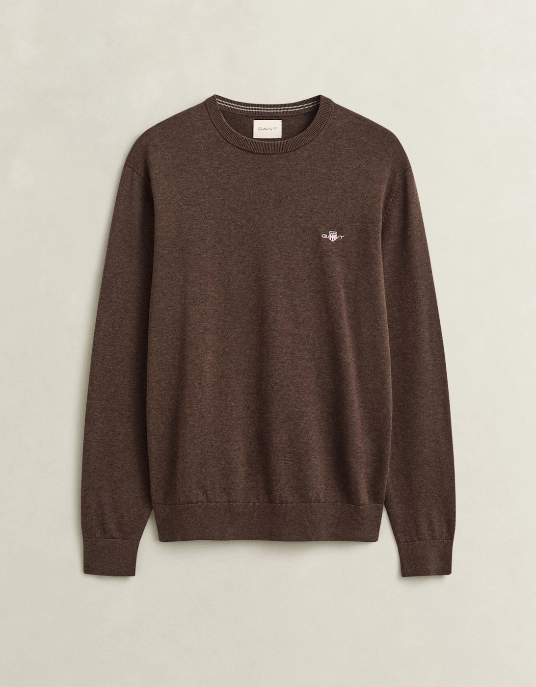 GANT Mens Classic Cotton Shield Logo Crew Neck Jumper - 284 Black Brown Melange