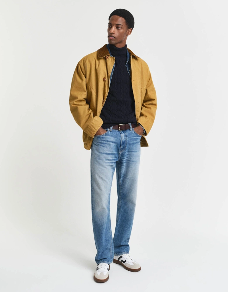GANT Mens Cotton Cable Turtle Neck Sweater - 433 Evening Blue