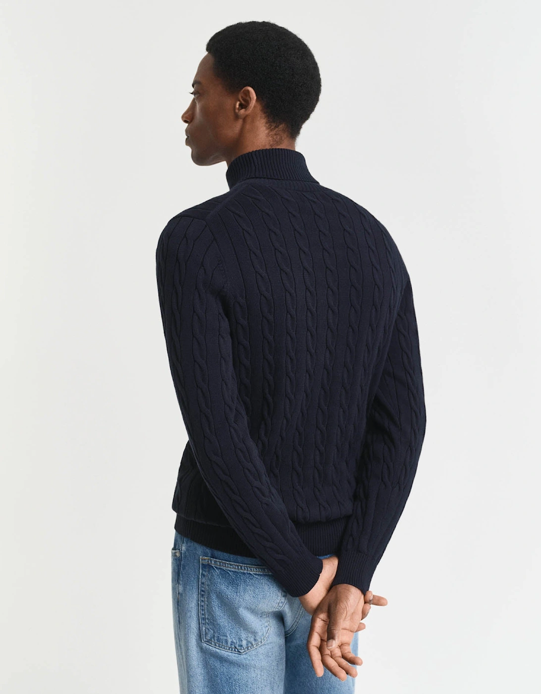 GANT Mens Cotton Cable Turtle Neck Sweater - 433 Evening Blue