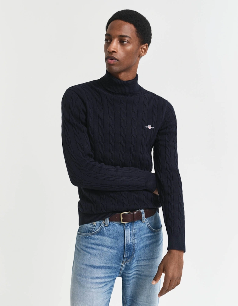 GANT Mens Cotton Cable Turtle Neck Sweater - 433 Evening Blue
