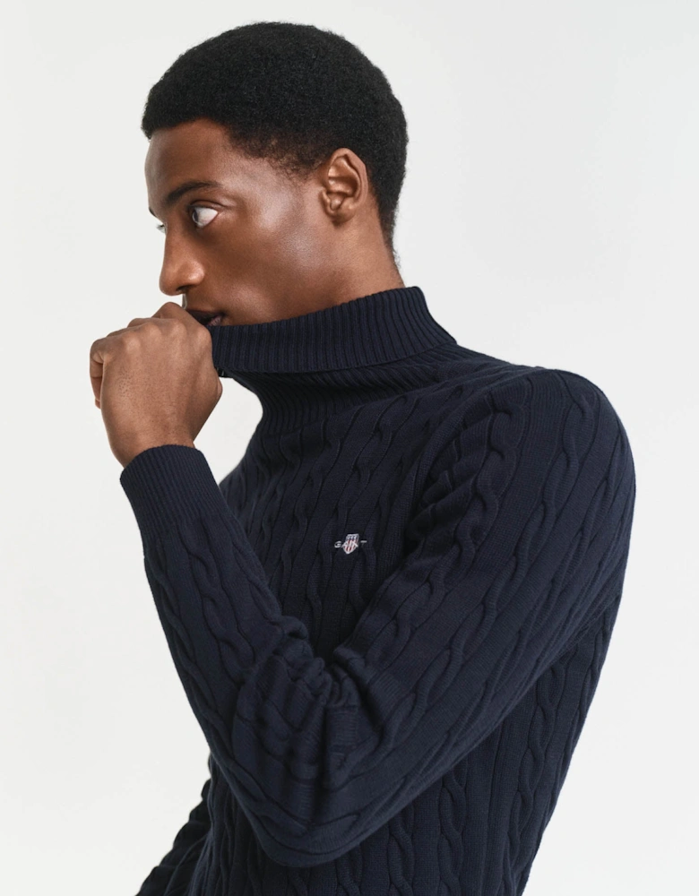 GANT Mens Cotton Cable Turtle Neck Sweater - 433 Evening Blue