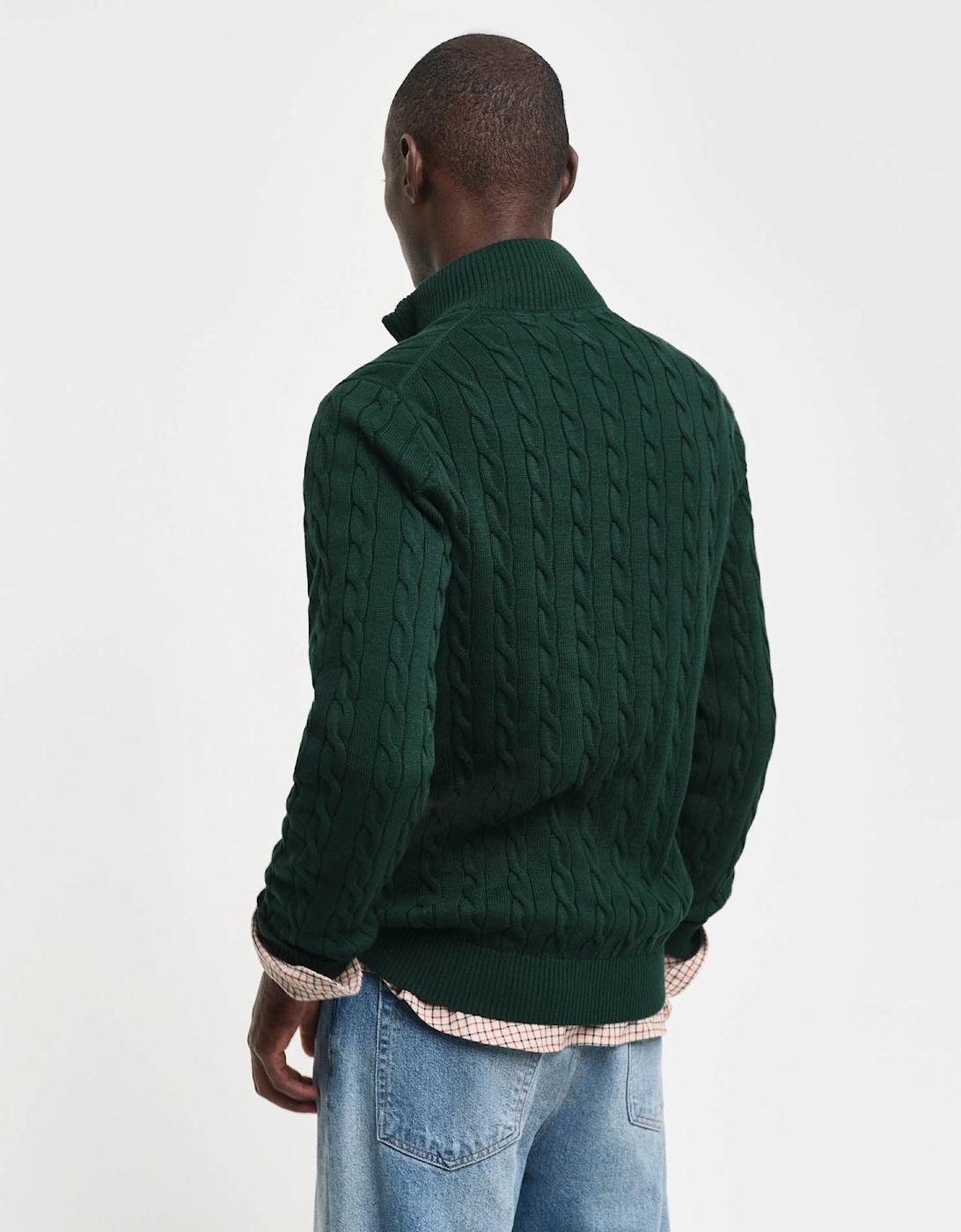 GANT Mens Cotton Cable Half Zip Jumper - 374 Tartan Green