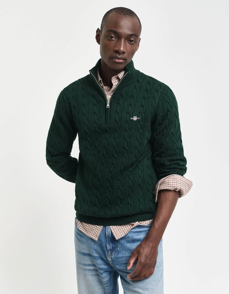 GANT Mens Cotton Cable Half Zip Jumper - 374 Tartan Green