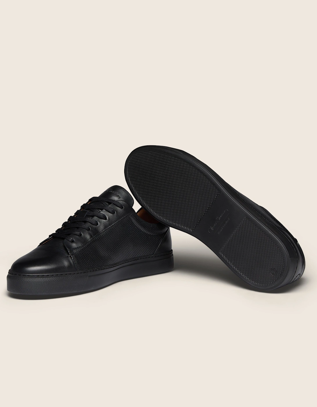 Oliver Sweeney Almada Mens Perforated Leather Trainers - Black/Black