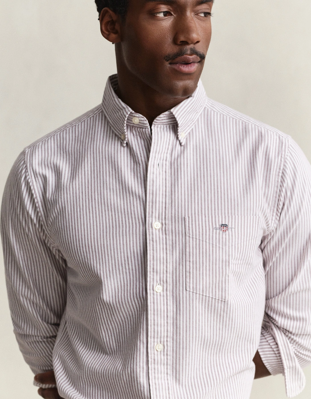 GANT Mens Regular Fit Long Sleeve Oxford Banker Stripe Shirt - 676 Deep Grape Wine