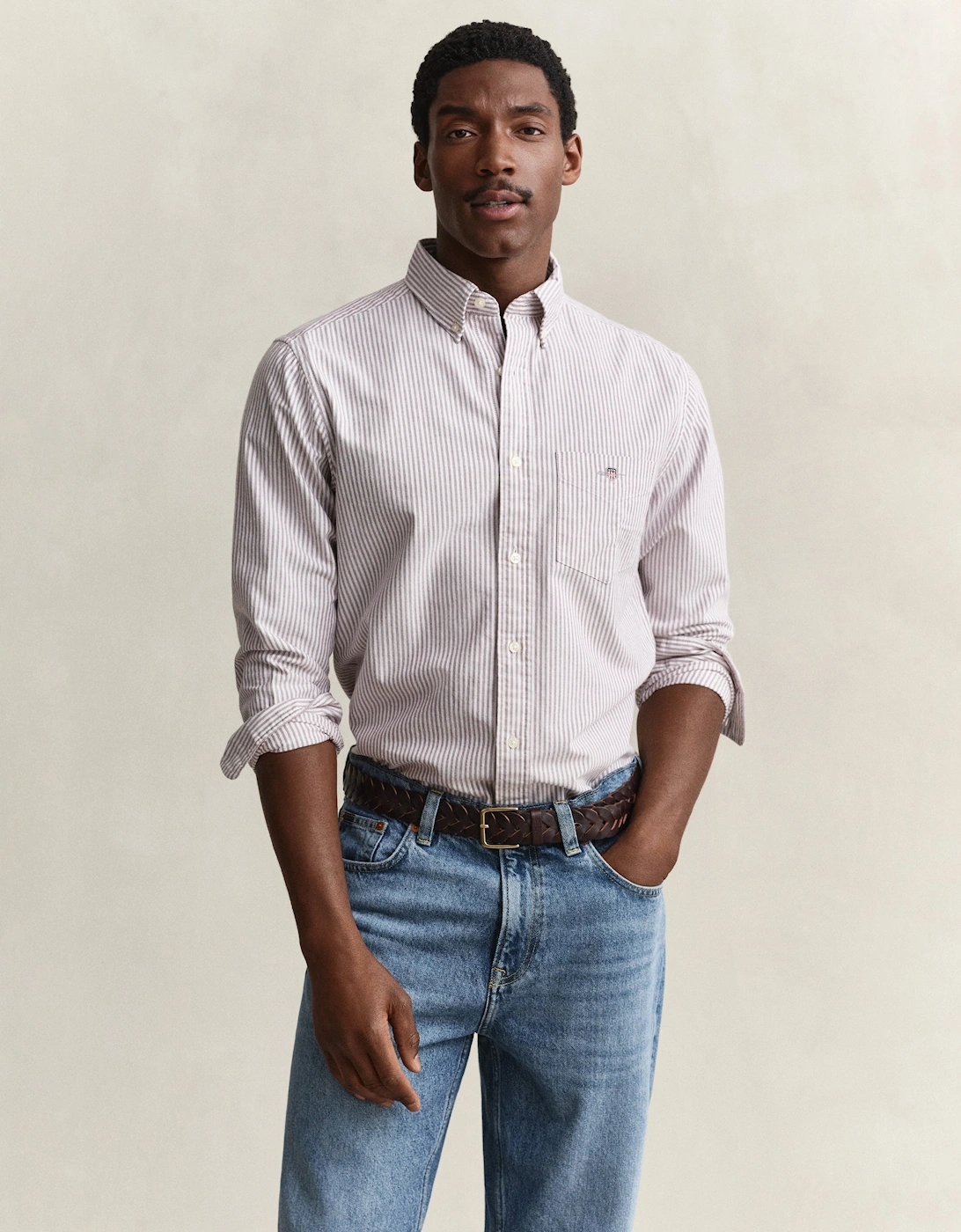 GANT Mens Regular Fit Long Sleeve Oxford Banker Stripe Shirt - 676 Deep Grape Wine
