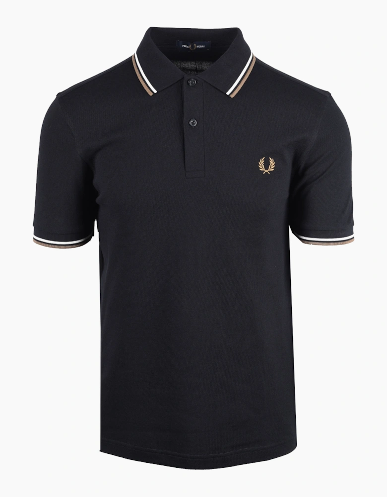 FRED PERRY TWIN TIPPED POLO BLK/SNOWWHT/BRNZ