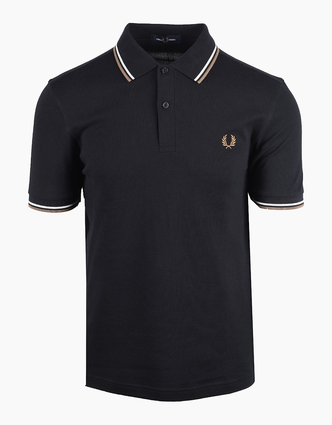 FRED PERRY TWIN TIPPED POLO BLK/SNOWWHT/BRNZ