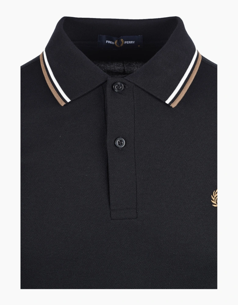 FRED PERRY TWIN TIPPED POLO BLK/SNOWWHT/BRNZ