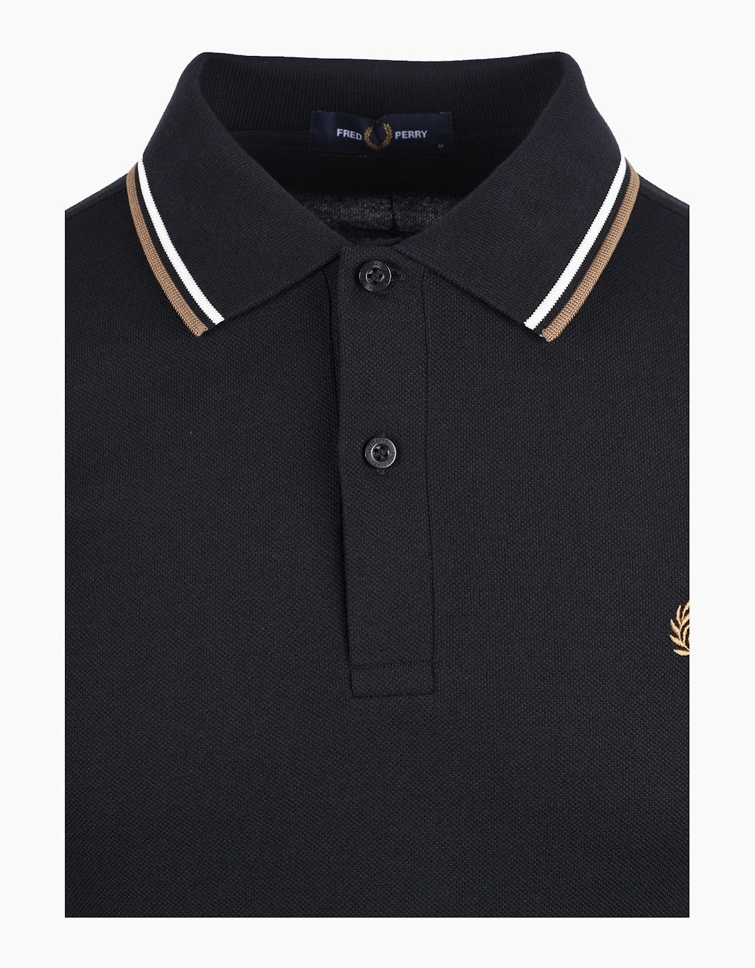 FRED PERRY TWIN TIPPED POLO BLK/SNOWWHT/BRNZ