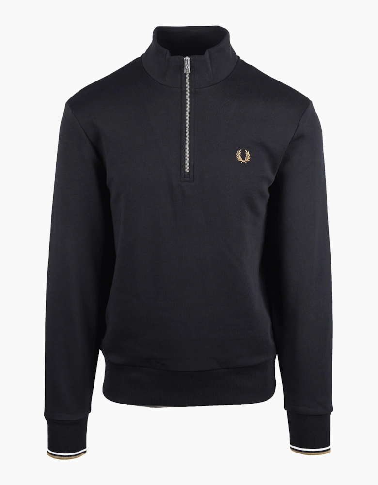 FRED PERRY HALF ZIP SWEATSHIRT BLACK/ SNOW WHITE/ BRONZE
