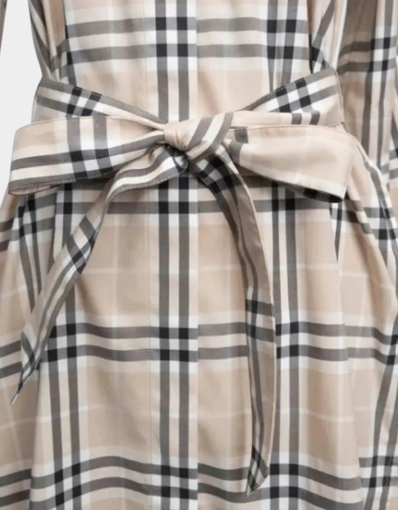 Soft Fawn Check Cotton Belted Dress Beige