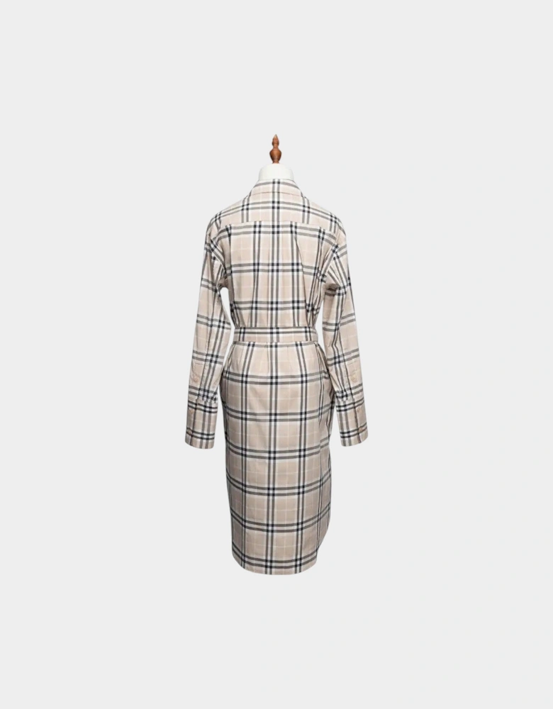 Soft Fawn Check Cotton Belted Dress Beige