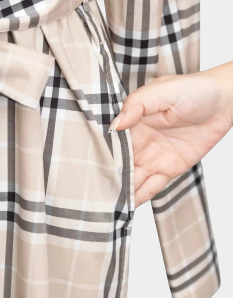 Soft Fawn Check Cotton Belted Dress Beige